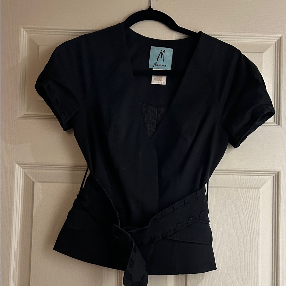 Marciano Black Short Sleeve Wrap Blouse